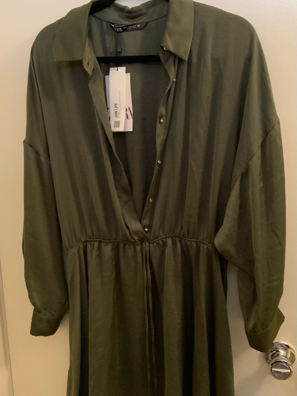 Zara Olive Green Maxi Shirt Dress